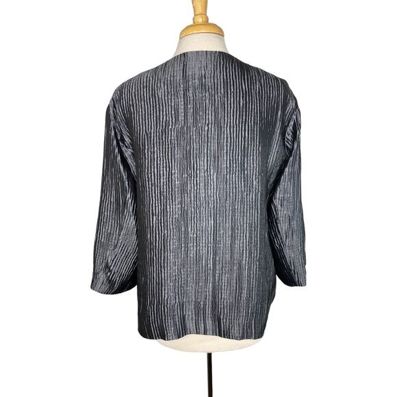 EILEEN FISHER Silver Gray Ribbed Silk Lined Collarless Jacket Size XL Formal - Picture 3 of 12